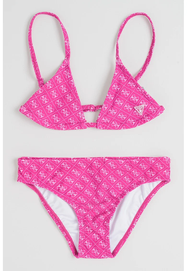 Costum de baie in doua piese cu logo, Fucsia