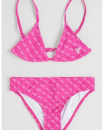 Costum de baie in doua piese cu logo, Fucsia