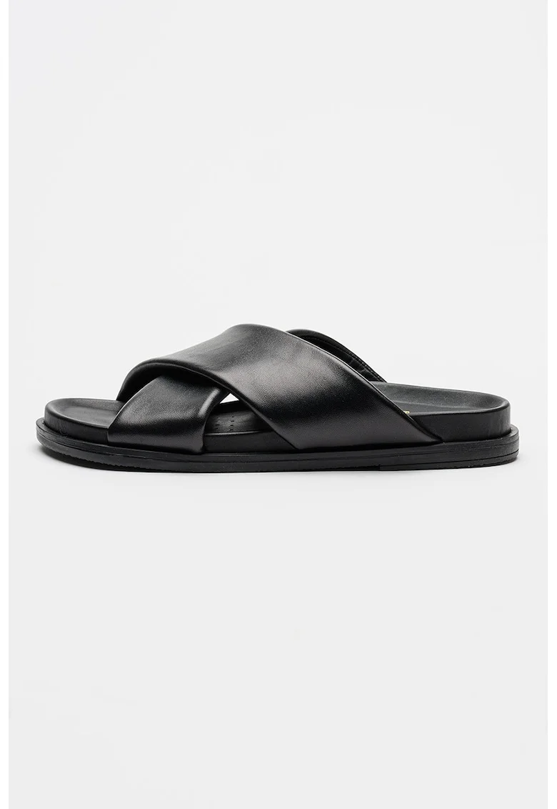 Papuci de piele cu model cu barete incrucisate Adelash, Negru