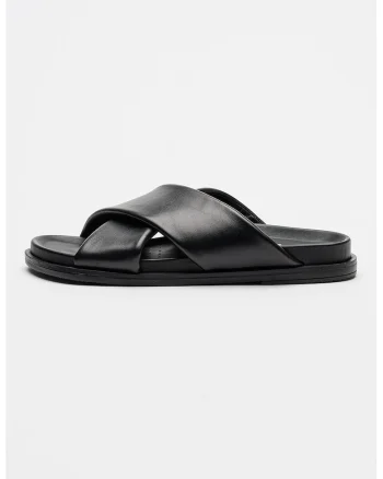 Papuci de piele cu model cu barete incrucisate Adelash, Negru