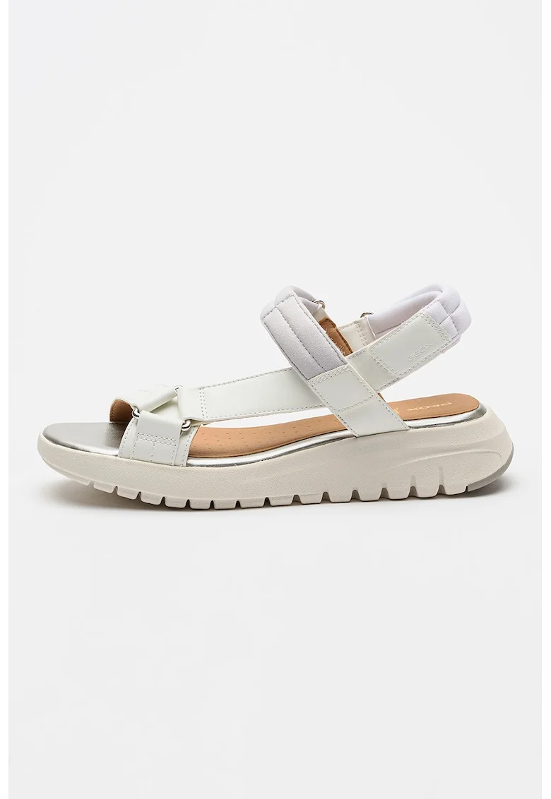 Sandale cu talpa wedge si inchidere velcro Flextride, Alb/Gri deschis
