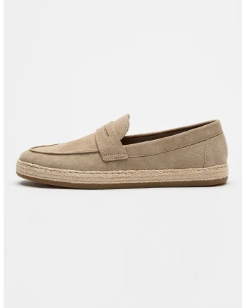 Pantofi loafer uni de piele intoarsa, Maro nisip