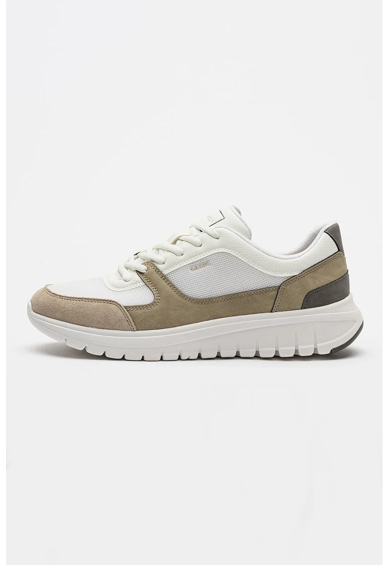 Pantofi sport Herren din material textil cu insertii din piele ecologica, Alb/Maro camel