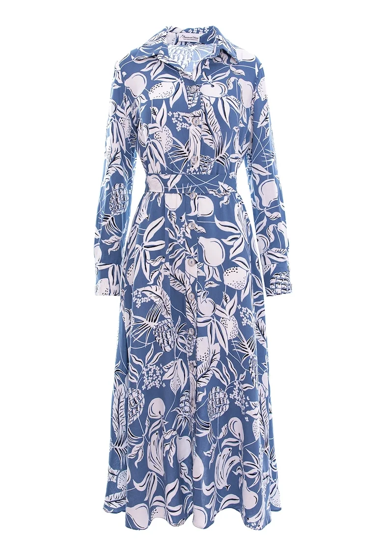 Rochie maxi cu imprimeu, Albastru lavanda/Alb optic
