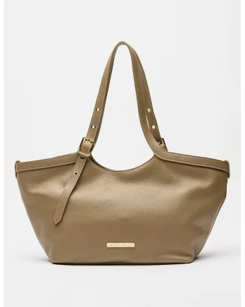 Geanta tote din piele cu barete ajustabile, Maro taupe deschis