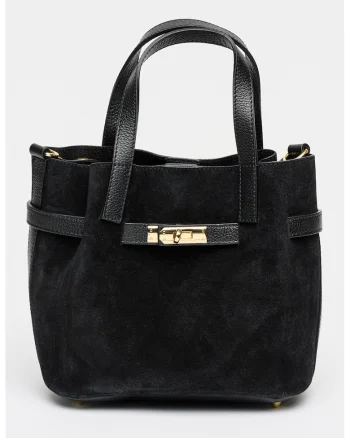 Geanta tote din piele intoarsa cu accesoriu detasabil, Negru