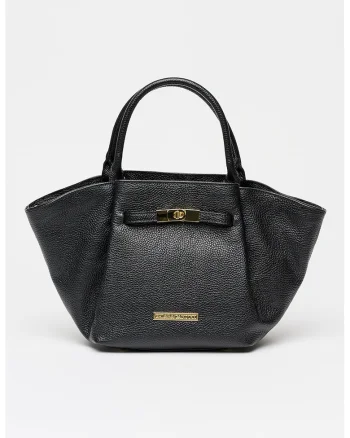 Geanta shopper din piele cu bareta aditionala, Negru