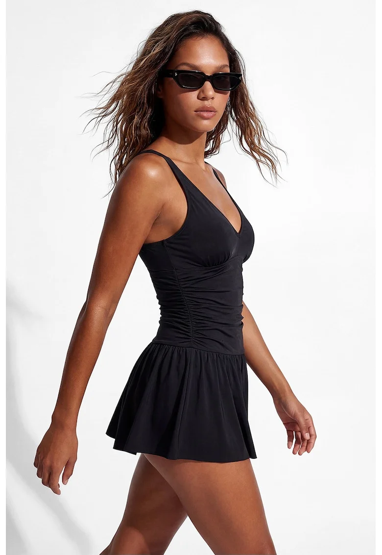 Costum de baie intreg cu model rochie, Negru
