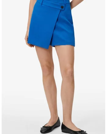Fusta-pantalon uni cu anouri pentru curea, Albastru
