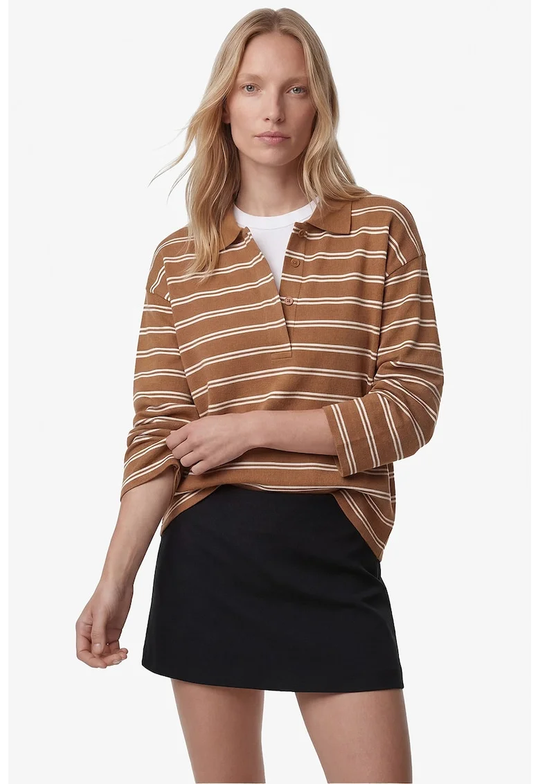 Pulover lejer cu model in dungi, Ocru
