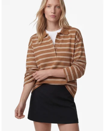 Pulover lejer cu model in dungi, Ocru