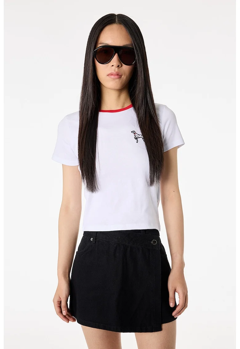 Tricou de bumbac cu decolteu la baza gatului, Alb