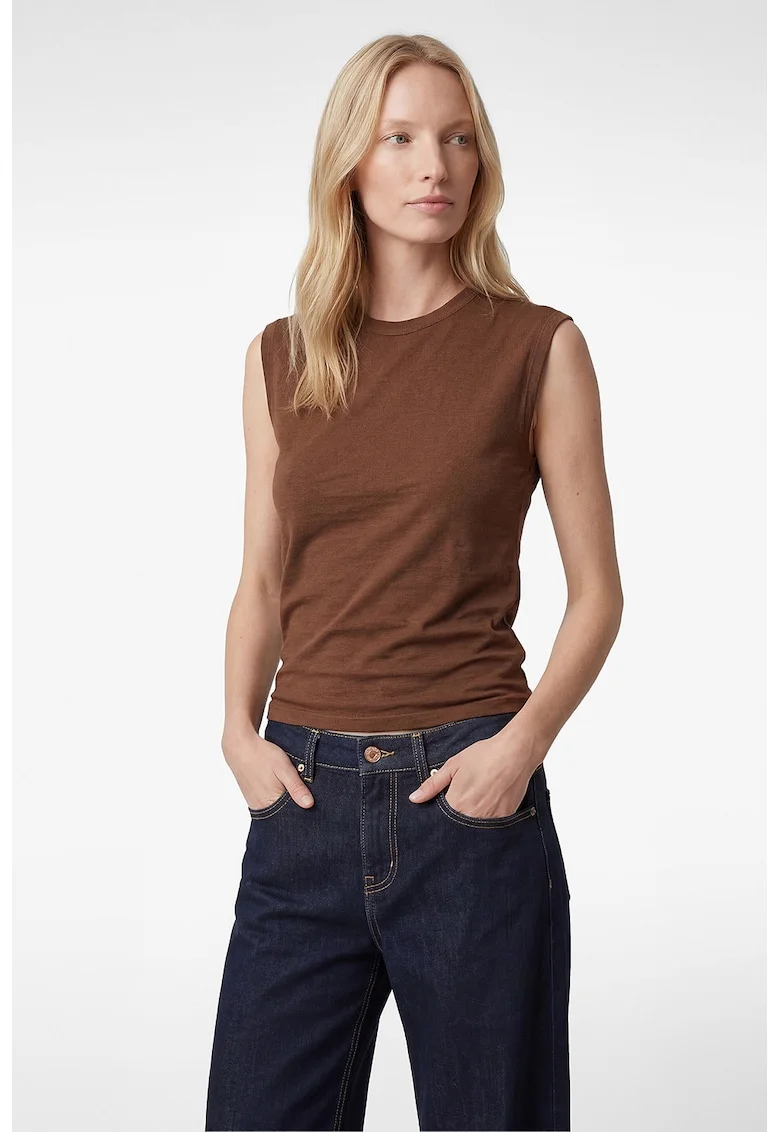 Tricou din amestec de bumbac, fara maneci, Maro