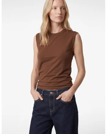 Tricou din amestec de bumbac, fara maneci, Maro
