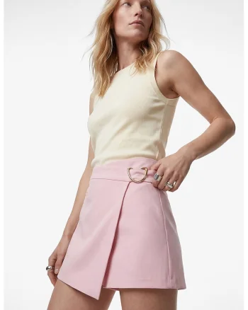 Fusta-pantalon cu buzunar decorativ, Roz pastel