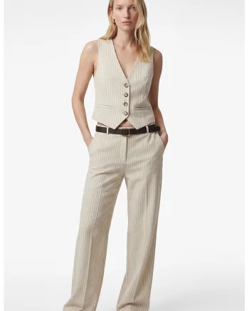 Pantaloni drepti cu dungi, Bej deschis
