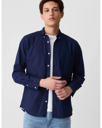 Camasa slim fit cu guler fixat cu nasturi, Bleumarin
