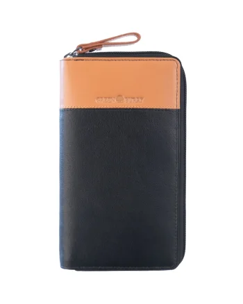 Portofel piele naturala maro deschis 19.5 x 11 x 2, Duett,  Maro deschis, Negru/Bej, 19.5 x 11 x 2 cm