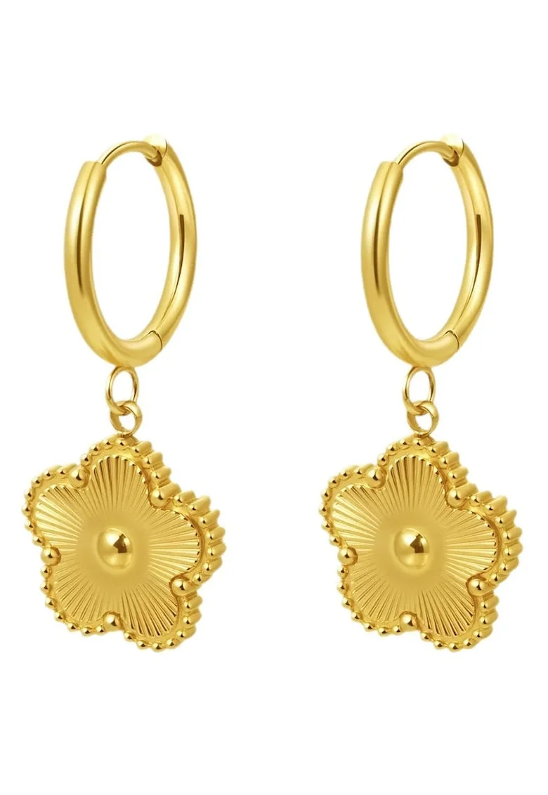 Cercei din otel inoxidabil, suflati cu aur 18k, forma de floricica, C4, Auriu