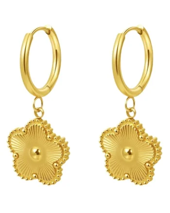 Cercei din otel inoxidabil, suflati cu aur 18k, forma de floricica, C4, Auriu