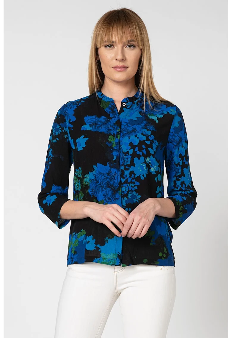 Camasa cu imprimeu floral si aspect sifonat Ancona, Negru/Albastru