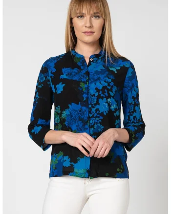Camasa cu imprimeu floral si aspect sifonat Ancona, Negru/Albastru