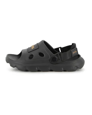 Sandale slingback cu aplicatie logo, Negru