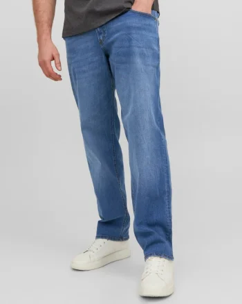 Plus Blugi Mike, barbati big sizes, cu talie inalta si croiala Conica, Albastru