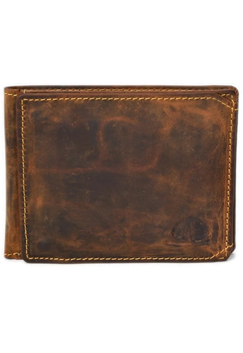 Portofel barbati piele naturala maro antichizat 12.5 x 9.5 x 2 cm, Vintage,  Maro antichizat