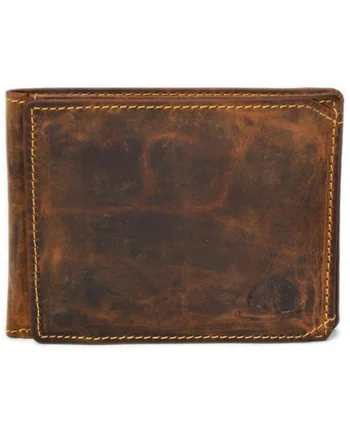 Portofel barbati piele naturala maro antichizat 12.5 x 9.5 x 2 cm, Vintage,  Maro antichizat