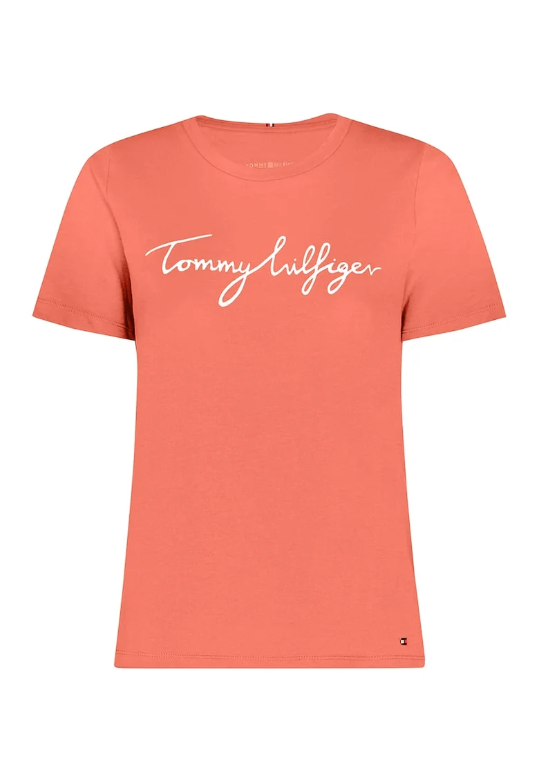 Tricou de bumbac organic cu logo Signature, Portocaliu mandarina