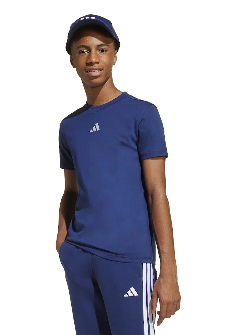 Tricou de bumbac cu decolteu la baza gatului, Albastru inchis