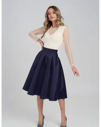 Bluza slim fit de dantela, Bej deschis