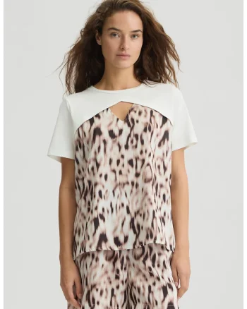 Tricou de satin cu detaliu suprapus, Maro