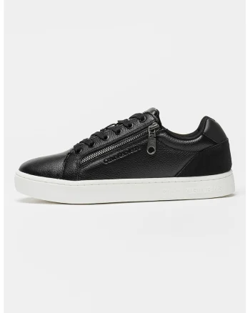 CALVIN KLEIN, Pantofi sport de piele cu detaliu cu fermoar, Negru stins