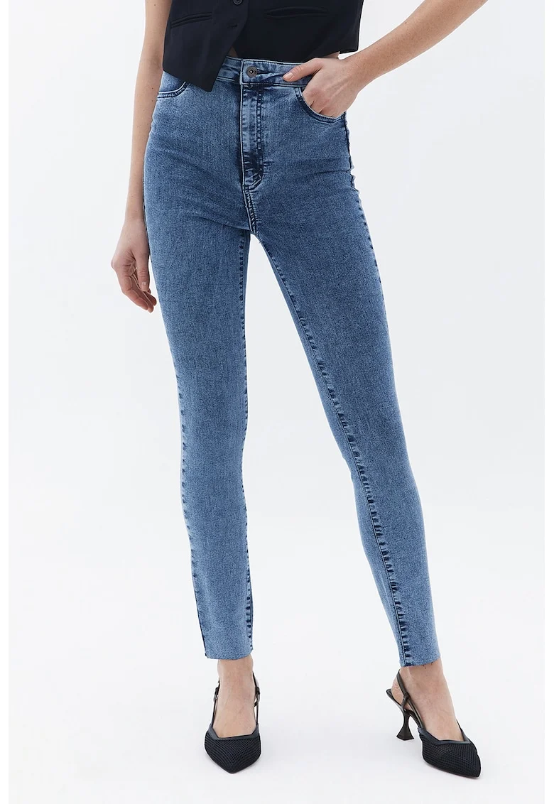 Blugi skinny cu talie inalta, Albastru deschis