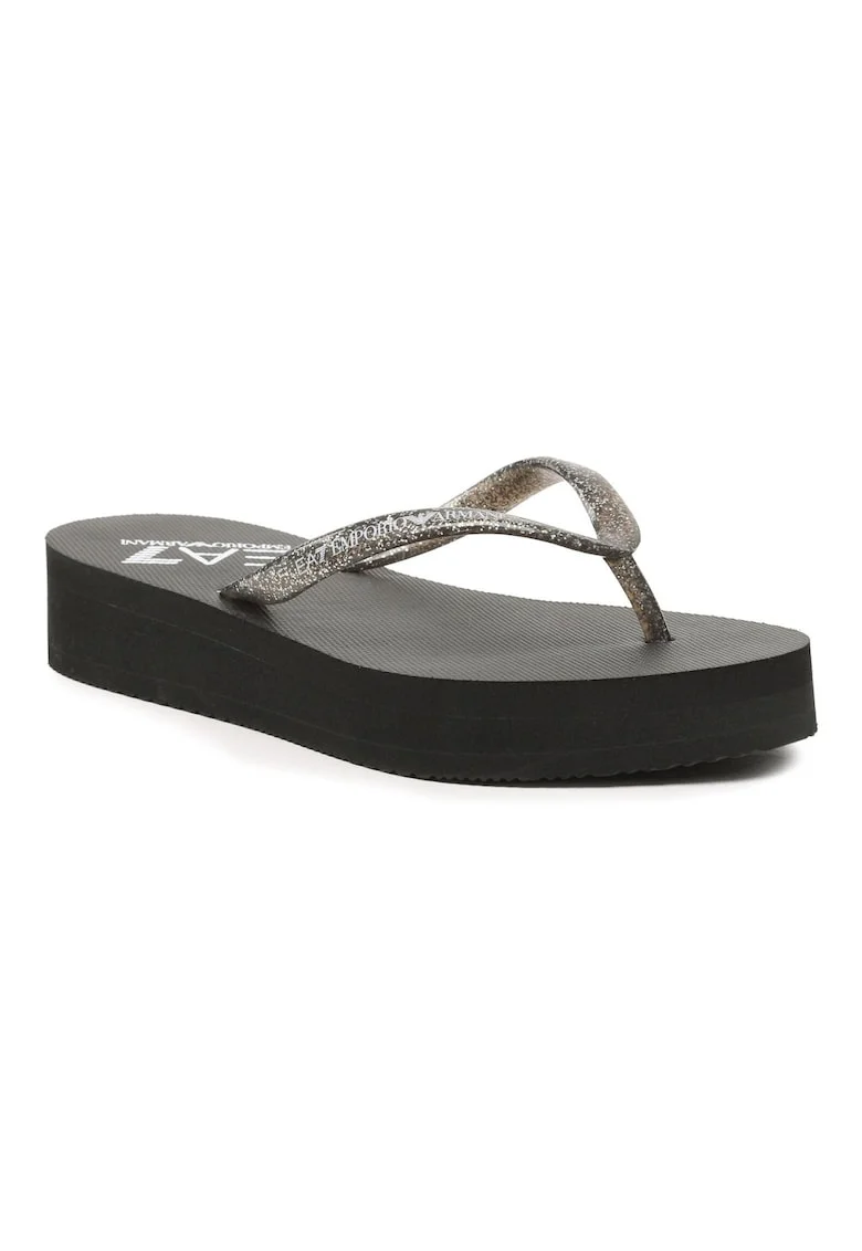 Papuci flip-flop cu logo, stralucitori, Negru/Gri/Argintiu