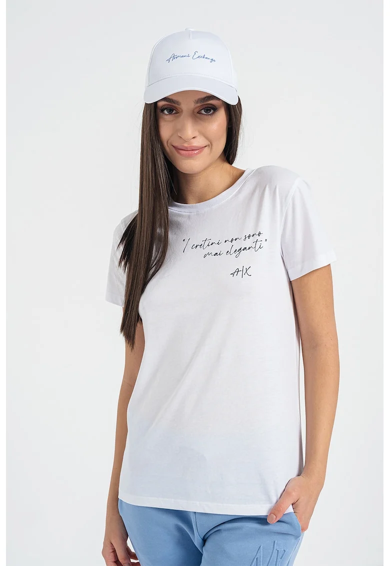 Tricou cu imprimeu text, Alb optic