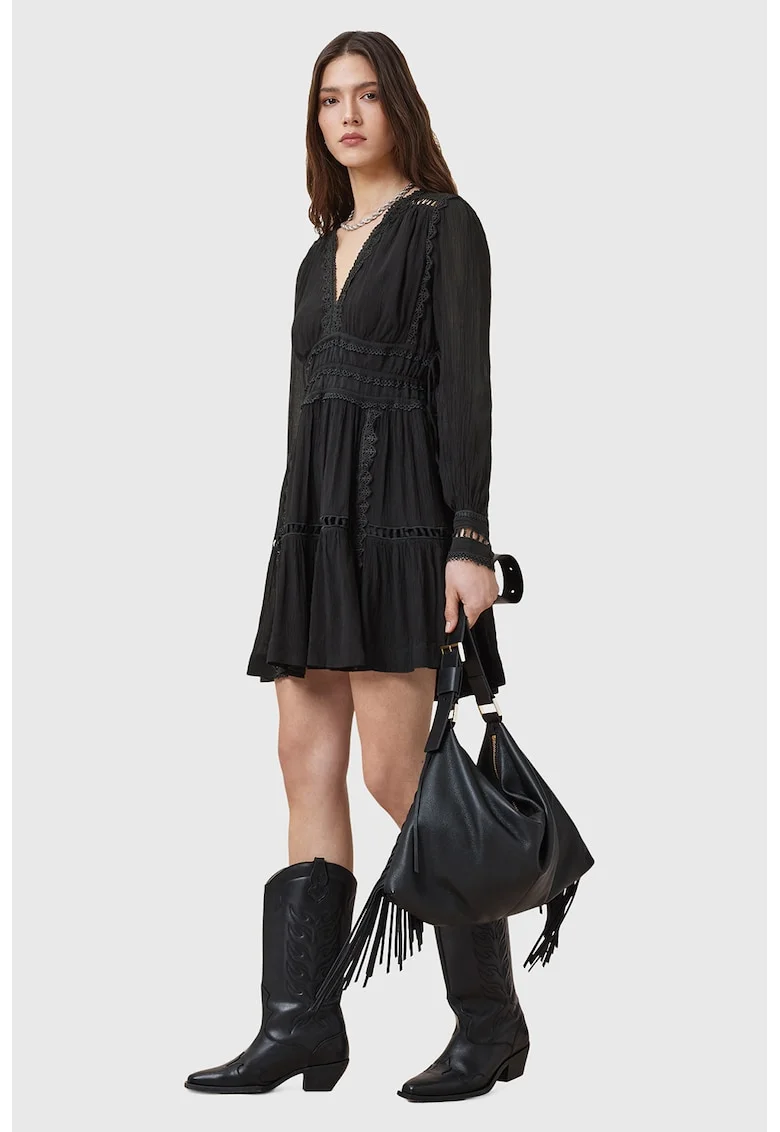 Rochie scurta evazata cu detalii brodate Xanthe, Negru