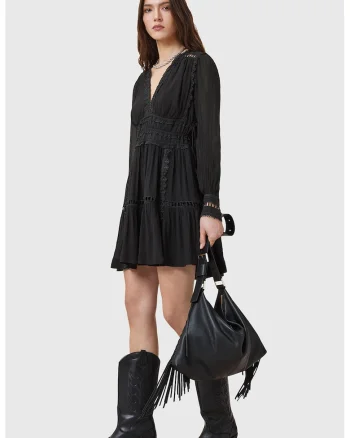 Rochie scurta evazata cu detalii brodate Xanthe, Negru