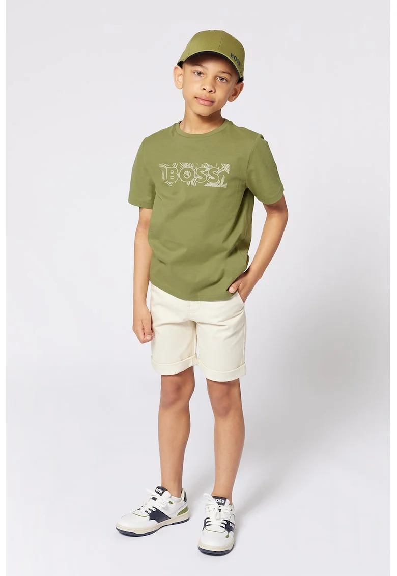 Tricou cu decolteu la baza gatului si logo, Kaki