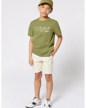 Tricou cu decolteu la baza gatului si logo, Kaki