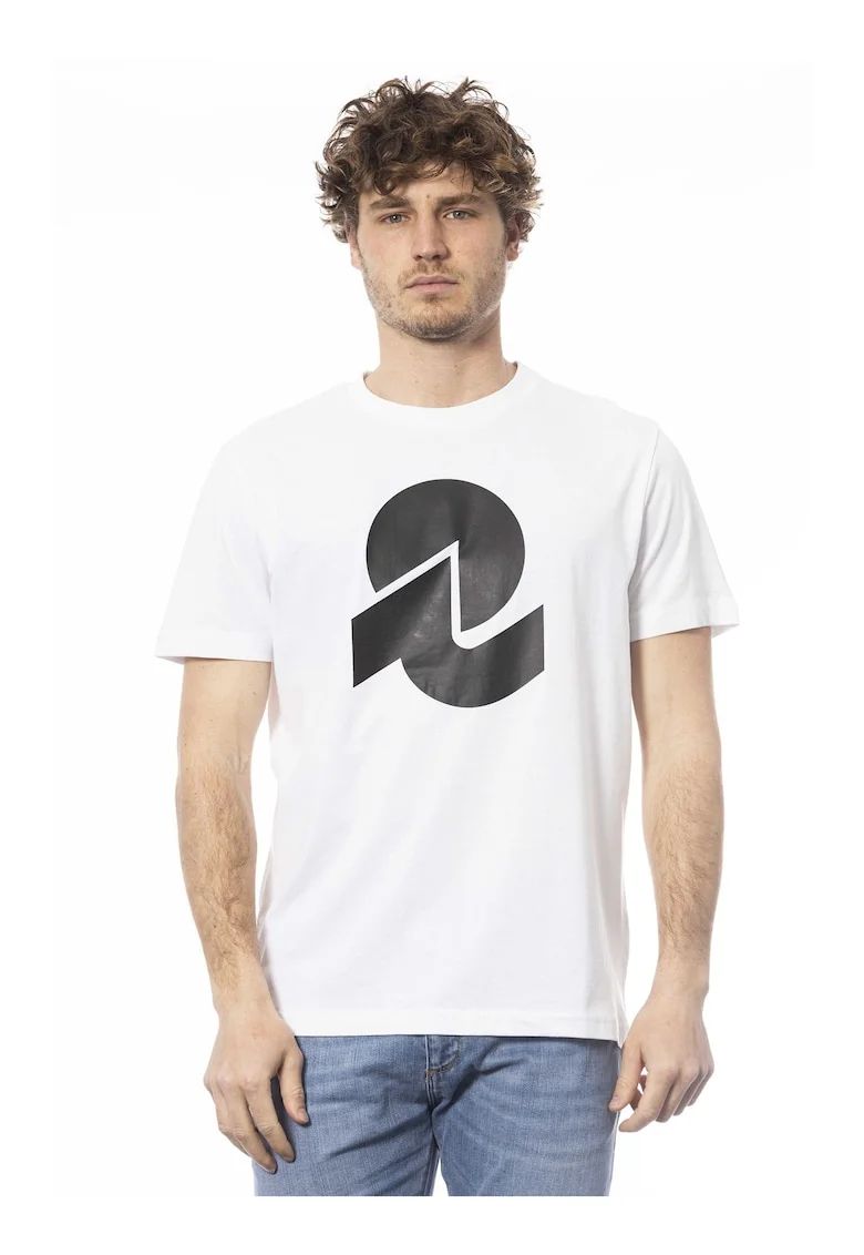 Tricou de bumbac cu imprimeu logo, Alb