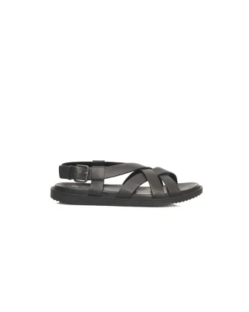 Sandale de piele cu barete multiple si catarama, Negru