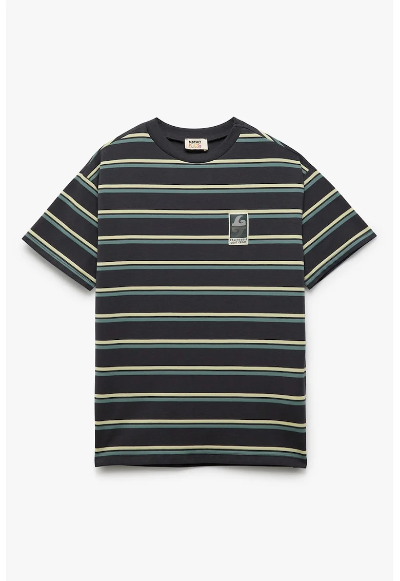 Tricou cu model in dungi, Negru/Galben pal/Albastru
