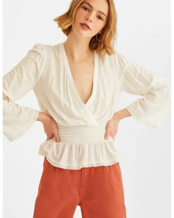Bluza cu decolteu adanc Vipdanluz, Crem