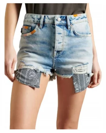 Blugi scurti dama SUPERDRY, bumbac/modal/lyocell/elastan, albastru,