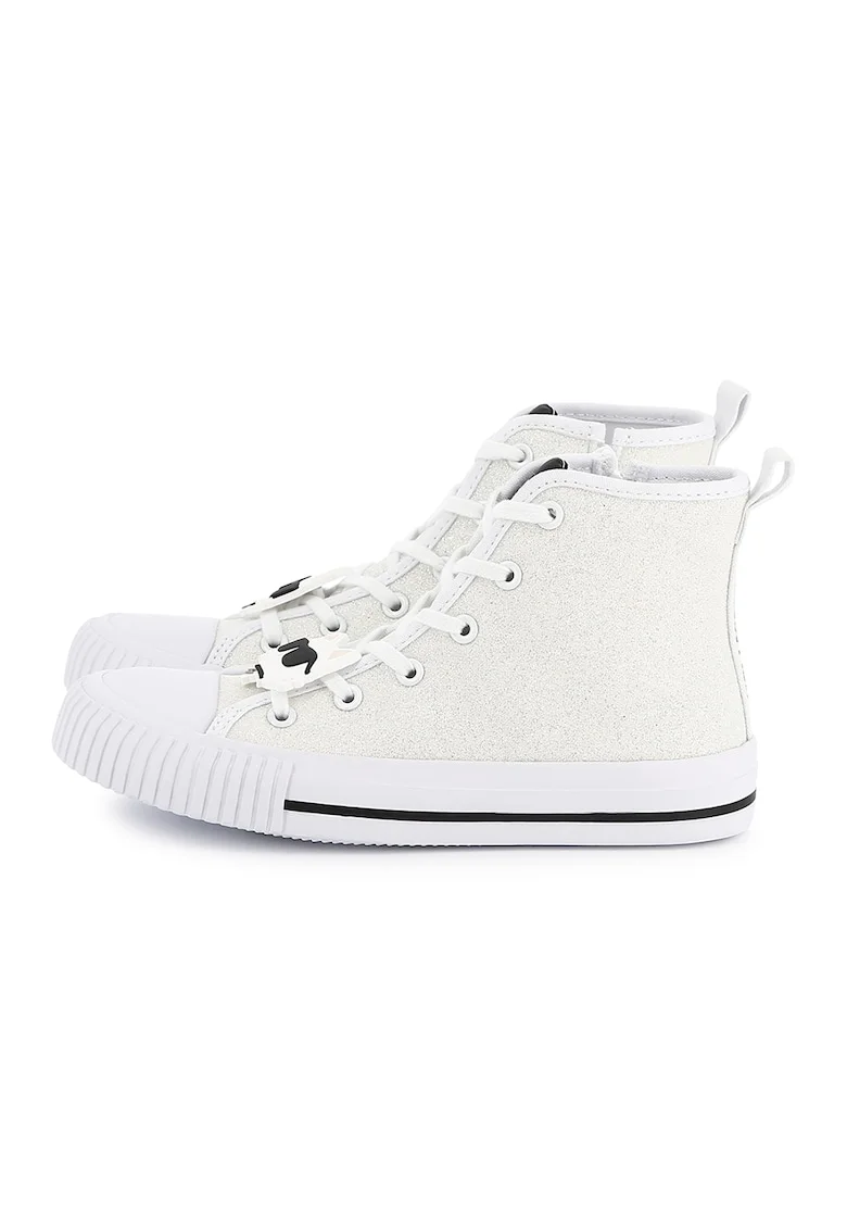 Pantofi sport din material textil cu detalii logo, Alb fildes/Argintiu