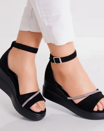 Sandale dama cu platforma Negre din Piele Eco Intoarsa Amrila