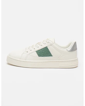 Pantofi sport de piele ecologica cu garnitura logo, Verde/Alb fildes